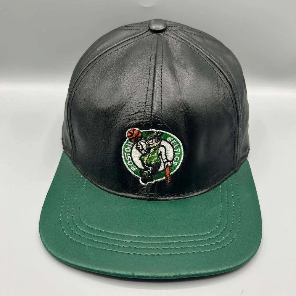Boston Celtics NBA Hat‎ Men Black Green Leather Adidas Snap Back Cap